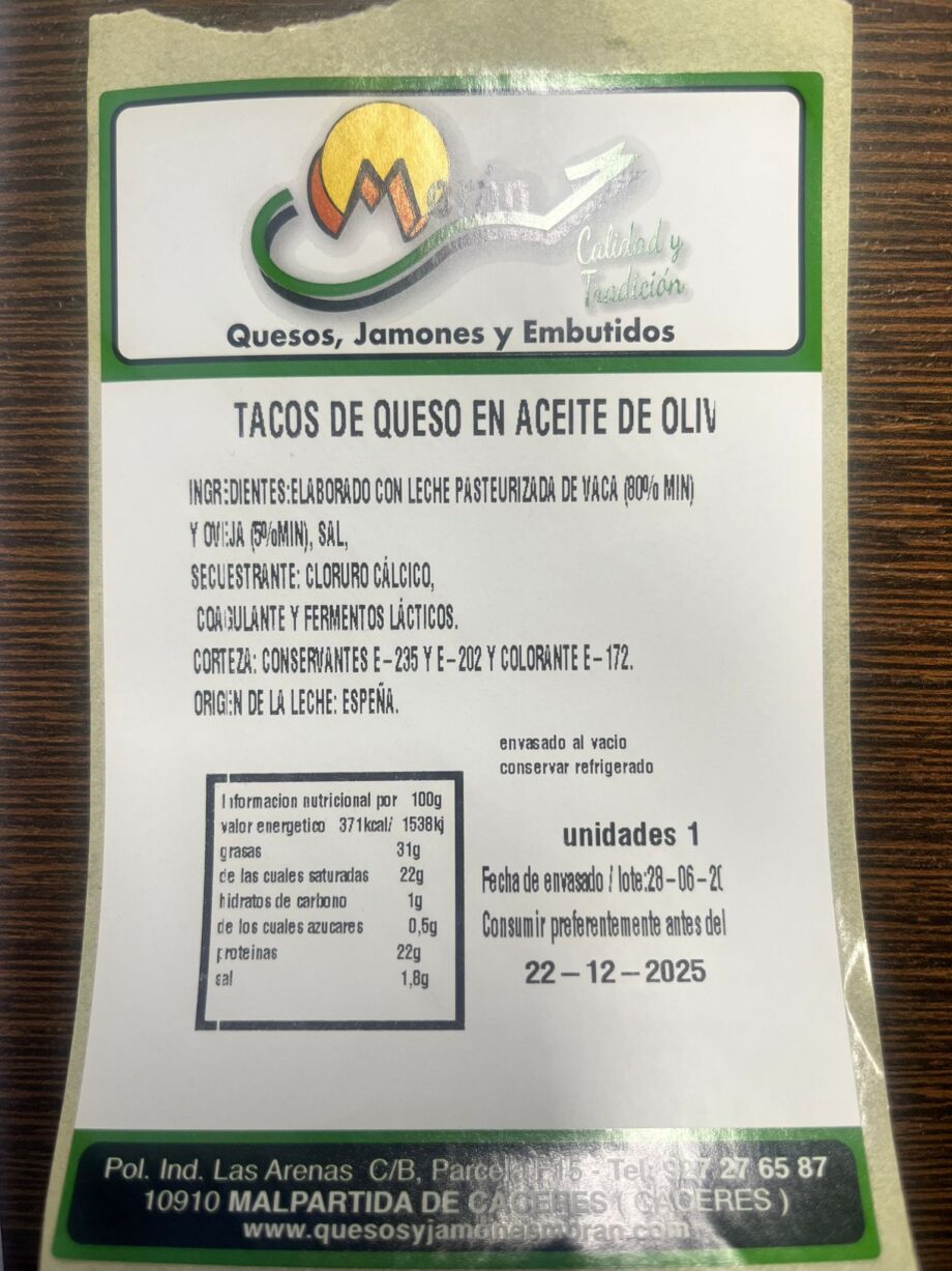 Tacos de queso en aceite de oliva