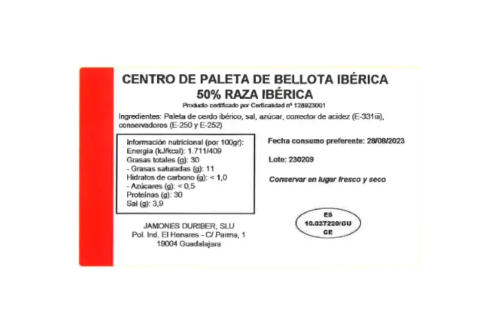 Etiqueta Certificadora Centro de Paleta de Bellota Ibérica 50% Raza Ibérica