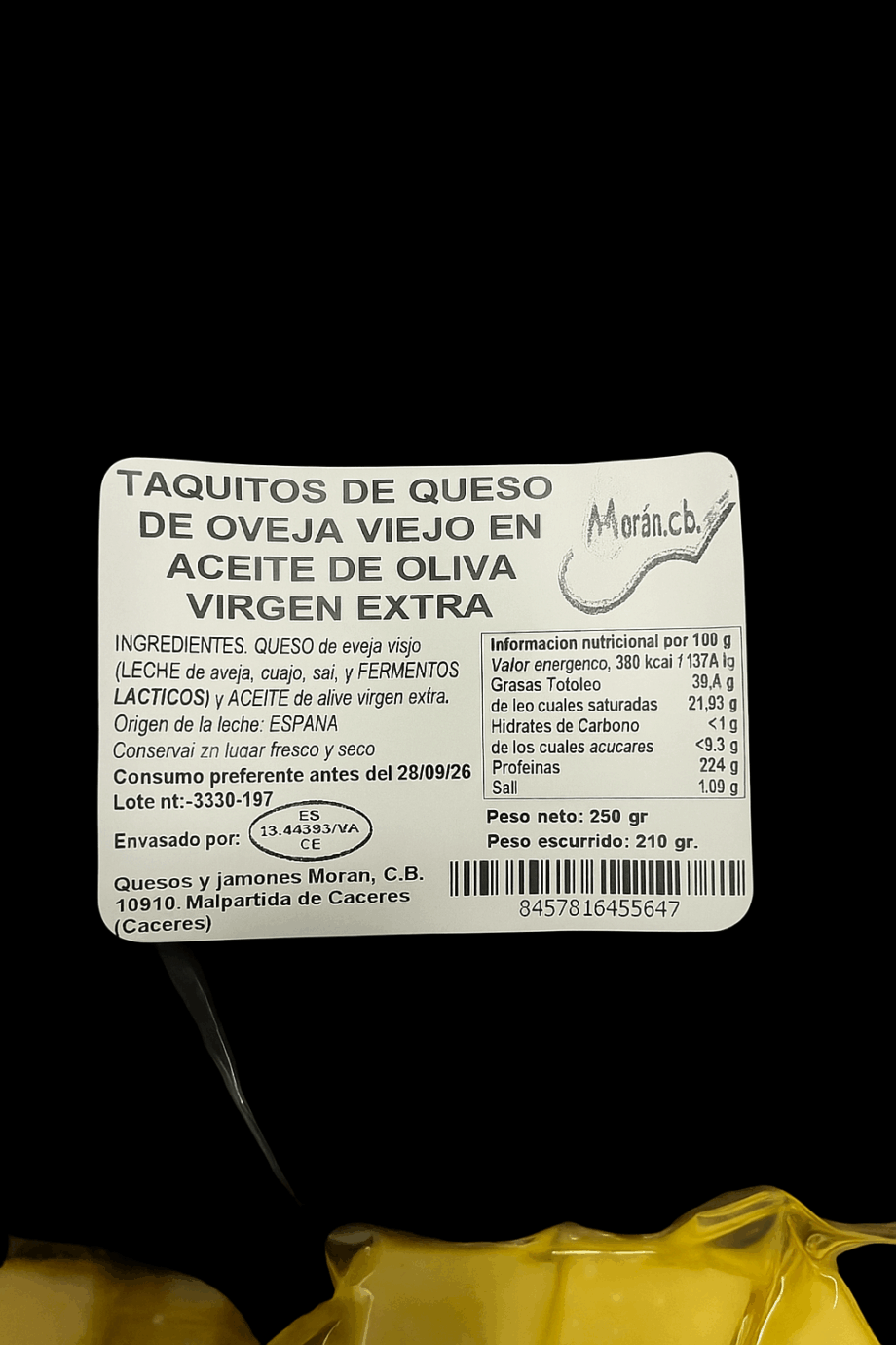 Tacos de queso de oveja viejo en aceite de oliva virgen extra. 250 gr