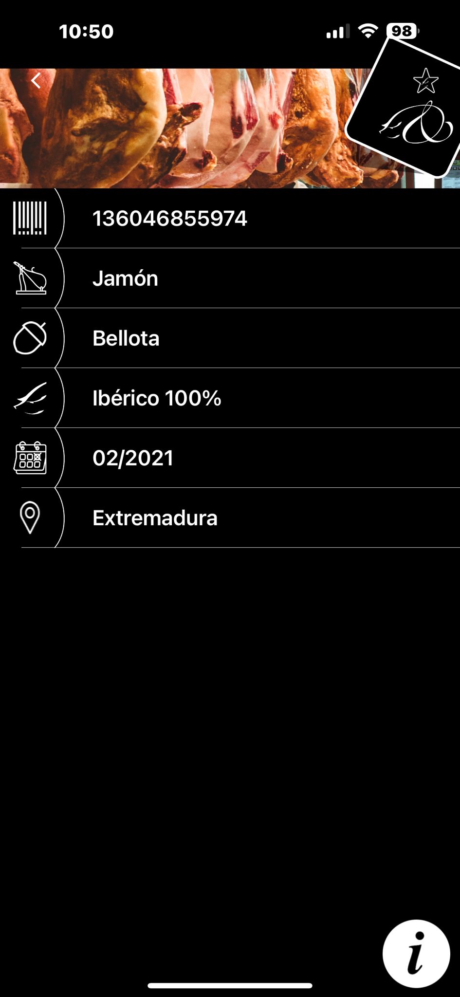 JAMON IBÉRICO PURO DE BELLOTA D.O.P DEHESA DE EXTREMADURA CORTADO A CUCHILLO.